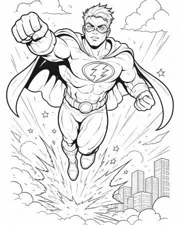 Coloriage Super-Héros en Vol Facile - Dessin Homme Justicier à Imprimer Gratuit