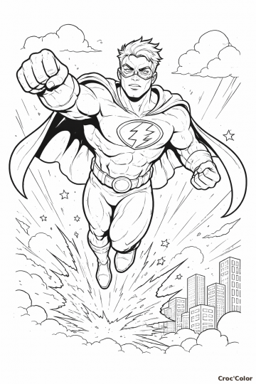 Coloriage Super-Héros en Vol Facile - Dessin Homme Justicier à Imprimer Gratuit