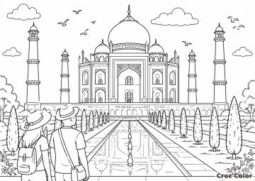 Coloriage Taj Mahal Inde Facile - Dessin Voyage et Monument Célèbre à Imprimer Gratuit