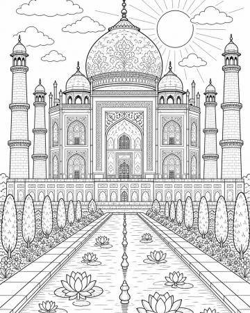 Coloriage Taj Mahal détaillé - monument à imprimer