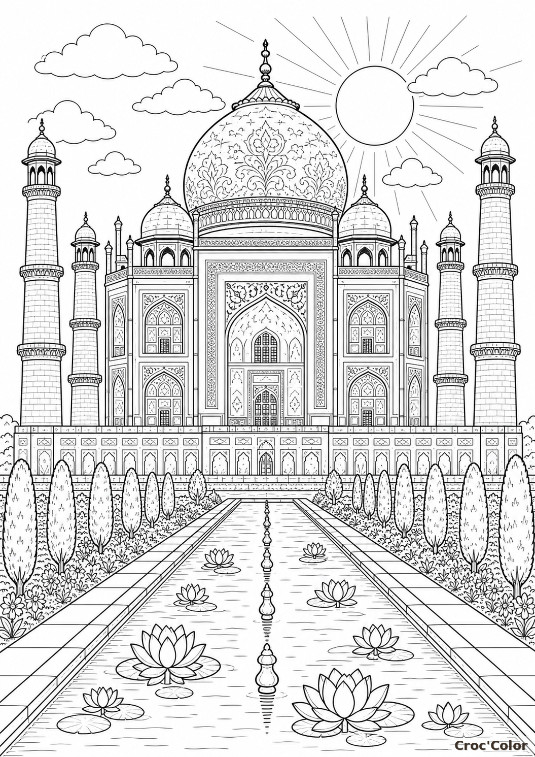 Coloriage Taj Mahal détaillé - monument à imprimer