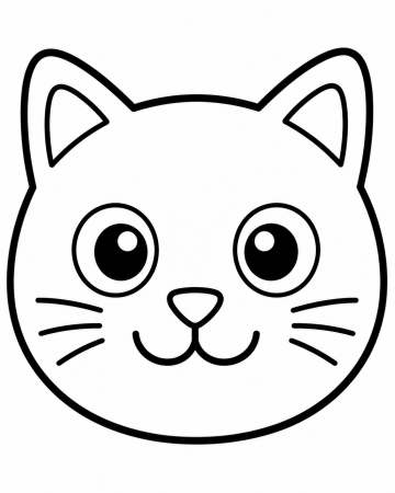 Coloriage Tête de Chat Facile Maternelle - Dessin Chat Kawaii Simple à Imprimer Gratuit