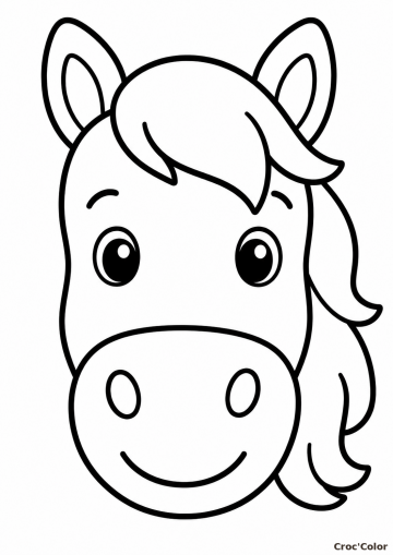 Coloriage Tête de Cheval Facile Maternelle - Dessin Portrait Poney Mignon à Imprimer Gratuit