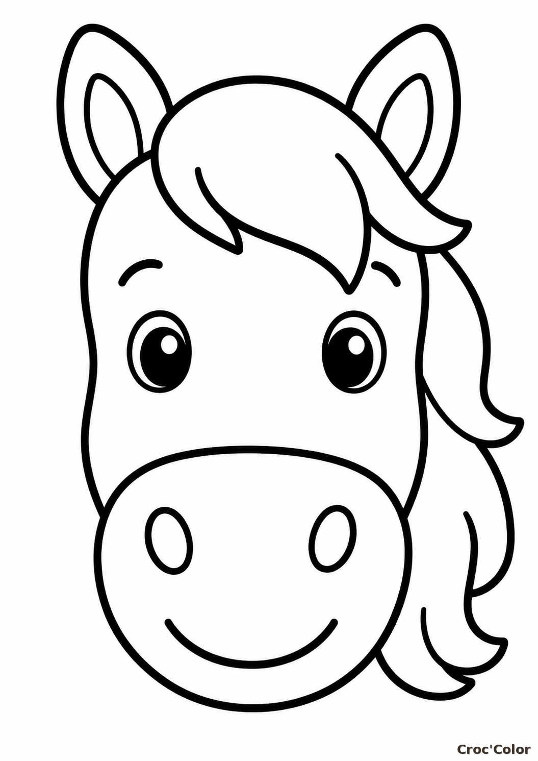 Coloriage Tête de Cheval Facile Maternelle - Dessin Portrait Poney Mignon à Imprimer Gratuit
