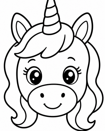 Coloriage Tête de Licorne Facile Maternelle - Dessin Licorne Kawaii Simple à Imprimer Gratuit