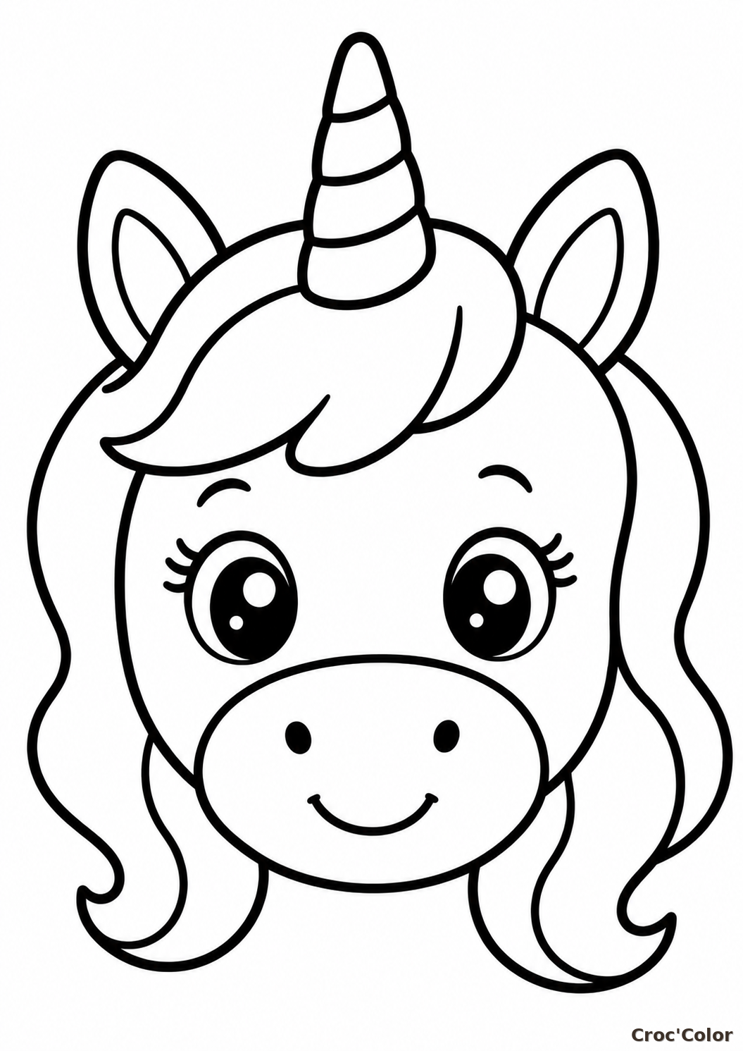 Coloriage Tête de Licorne Facile Maternelle - Dessin Licorne Kawaii Simple à Imprimer Gratuit