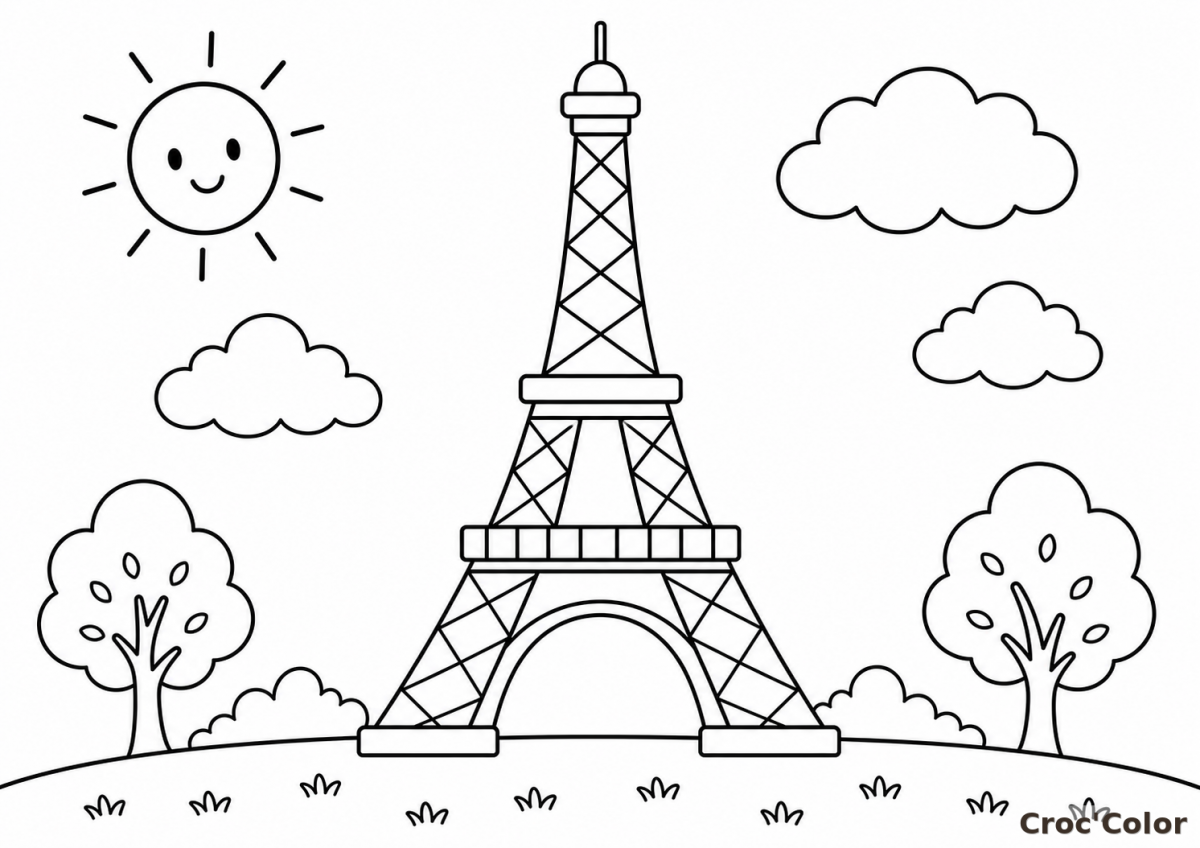Coloriage Tour Eiffel Facile pour Maternelle - Dessin Paris à Imprimer
