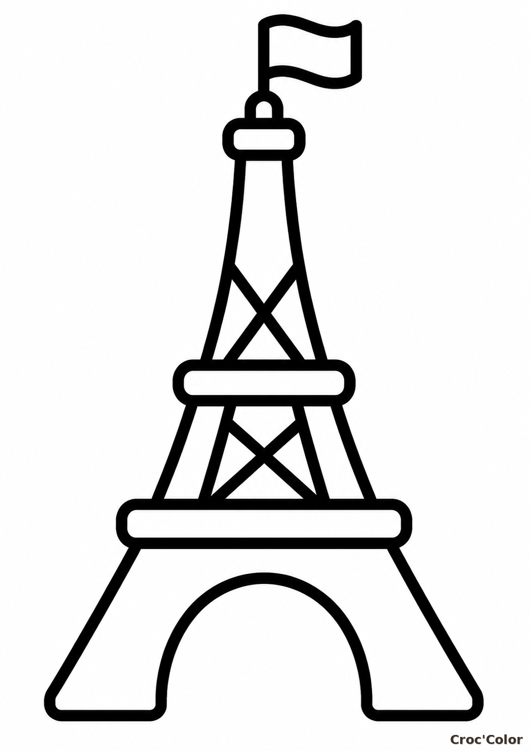 Coloriage Tour Eiffel Facile Maternelle - Dessin Paris, Monument Français et Drapeau à Imprimer Gratuit
