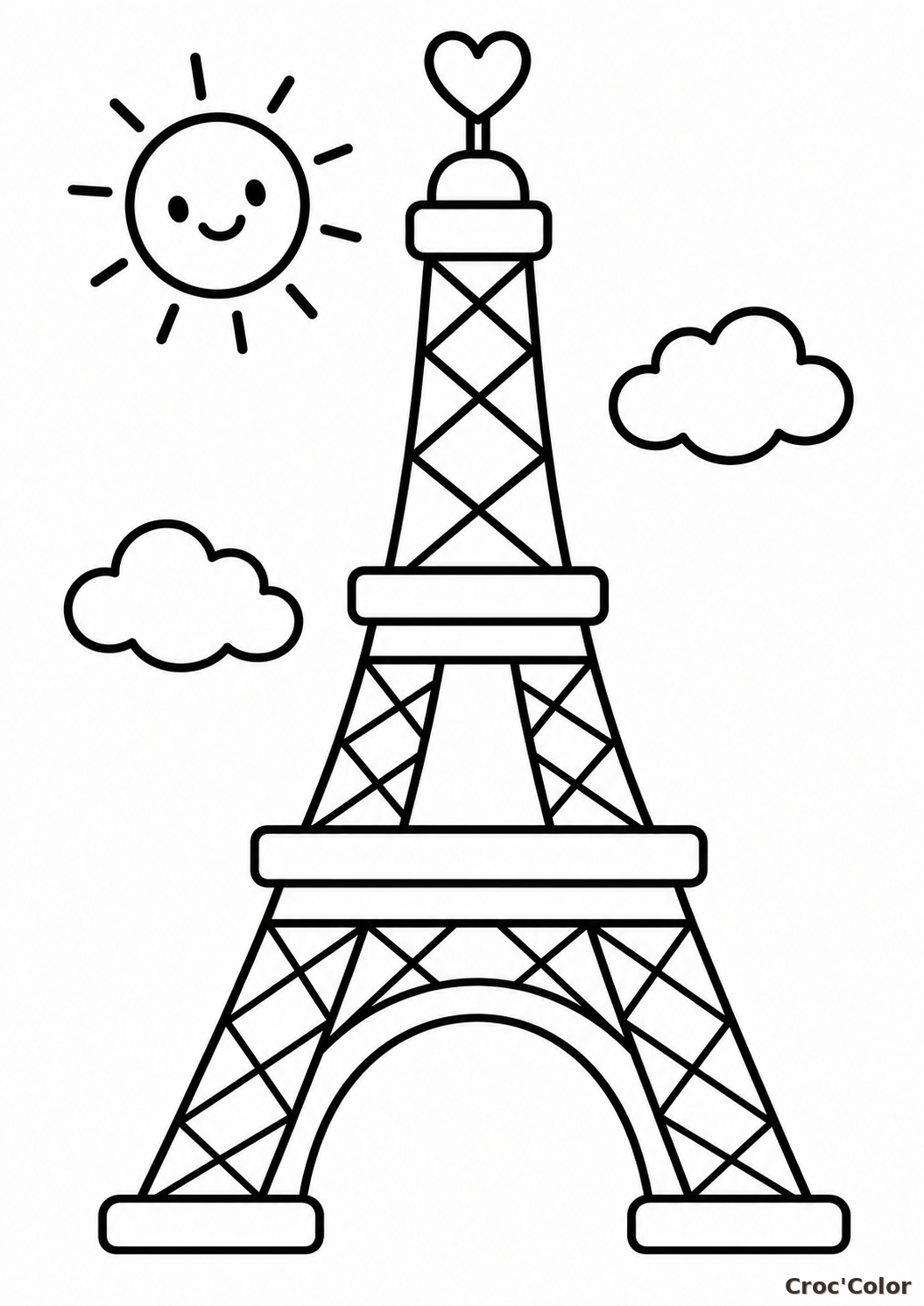 Coloriage Tour Eiffel kawaii - Dessin facile de Paris à imprimer