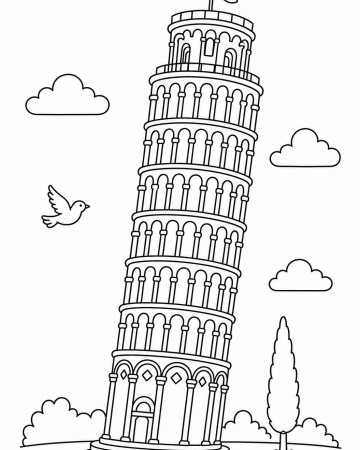Coloriage tour de Pise facile - monument italien à imprimer