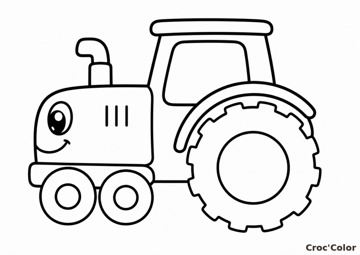 Coloriage Tracteur Bébé Facile Maternelle - Dessin Tracteur Rigolote à Imprimer Gratuit