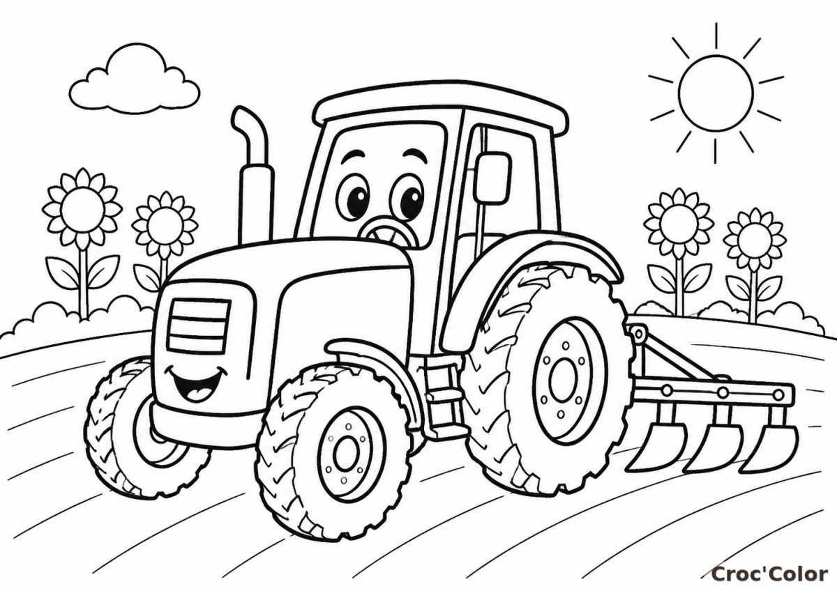 Coloriage Tracteur Facile Maternelle - Dessin Tracteur de Ferme à Imprimer Gratuit