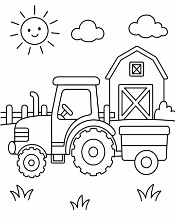 Coloriage Tracteur et Grange à la Ferme - Dessin Maternelle à Imprimer