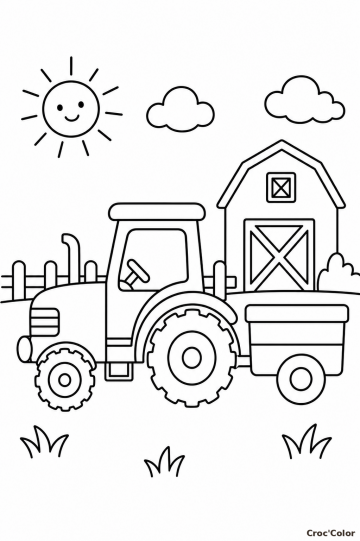 Coloriage Tracteur et Grange à la Ferme - Dessin Maternelle à Imprimer