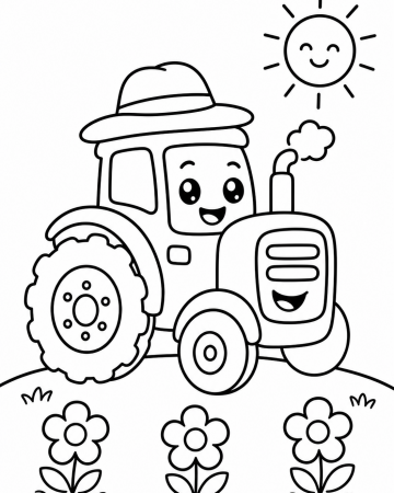 Coloriage tracteur kawaii très facile - ferme à imprimer