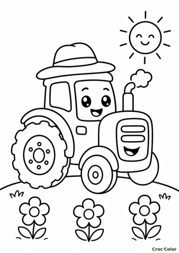 Coloriage tracteur kawaii très facile - ferme à imprimer
