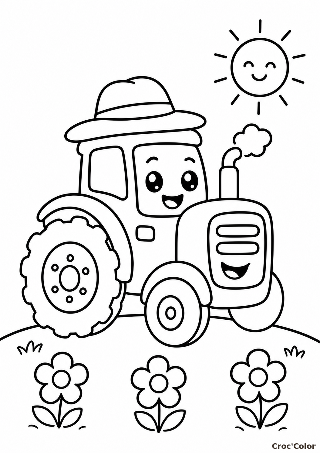 Coloriage tracteur kawaii très facile - ferme à imprimer