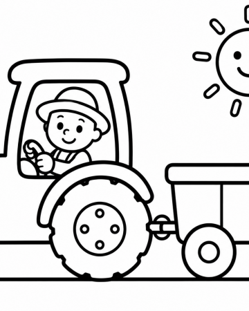 Coloriage Tracteur Facile Maternelle - Dessin Fermier et Remorque à Imprimer Gratuit