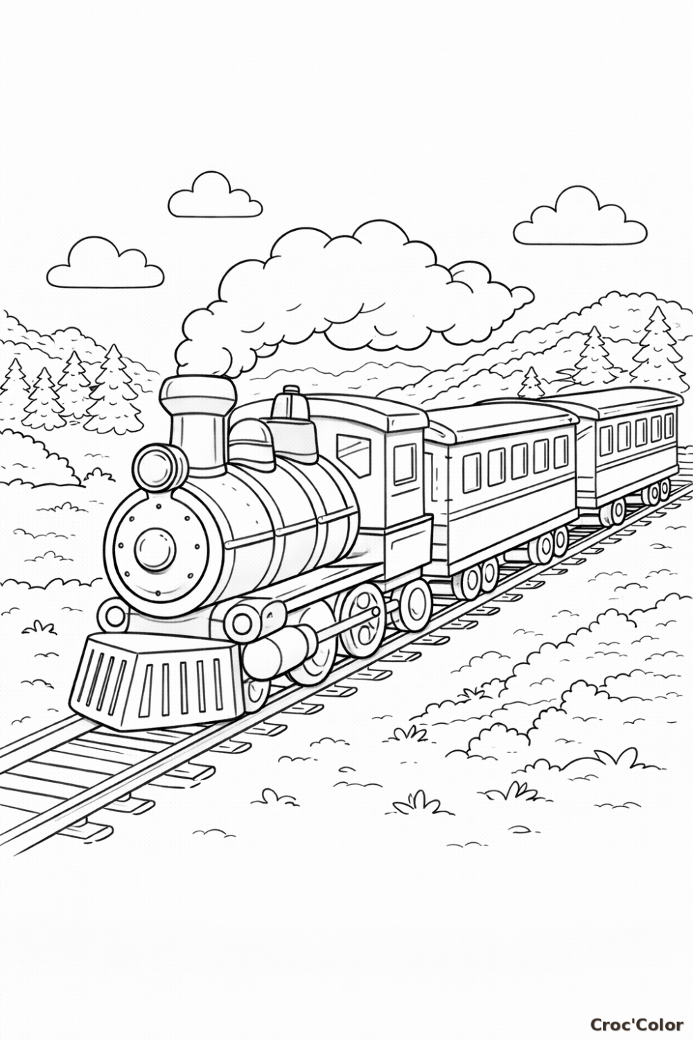 Coloriage Train à Vapeur et Locomotive - Dessin Train Voyageurs à Imprimer Gratuit