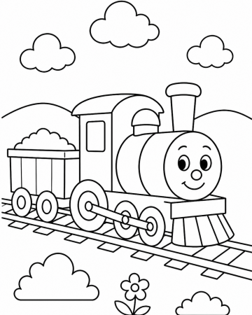 Coloriage Petit Train Rigolo avec Visage : Dessin Facile pour Maternelle