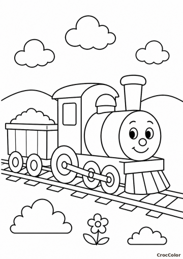 Coloriage Petit Train Rigolo avec Visage : Dessin Facile pour Maternelle