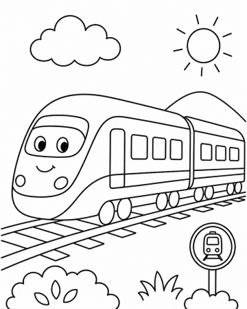 Coloriage Train Facile Maternelle - Dessin Train à Grande Vitesse à Imprimer Gratuit