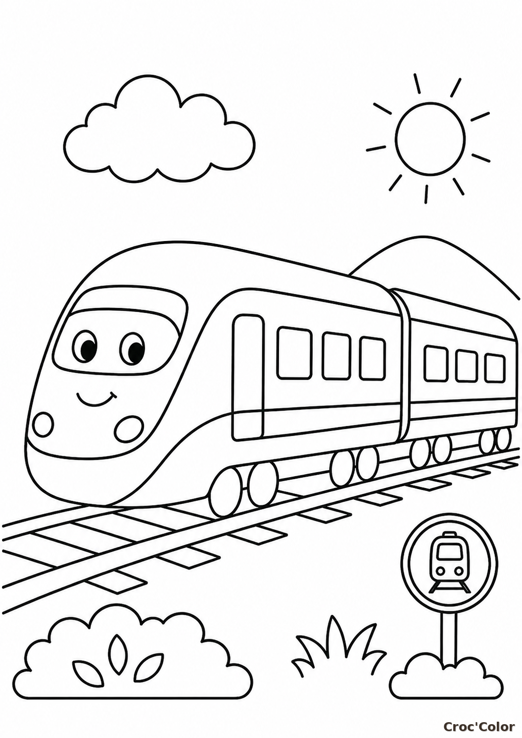 Coloriage Train Facile Maternelle - Dessin Train à Grande Vitesse à Imprimer Gratuit