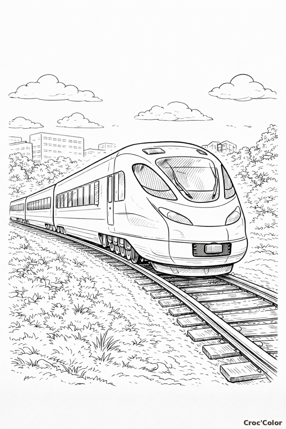Coloriage Train à Grande Vitesse Facile - Dessin TGV Moderne sur les Rails à Imprimer Gratuit