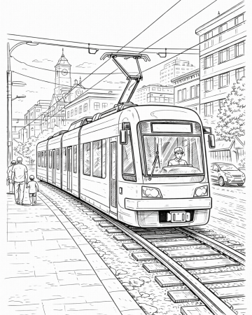 Coloriage Tramway Ville Facile - Dessin Tramway Moderne à Imprimer Gratuit