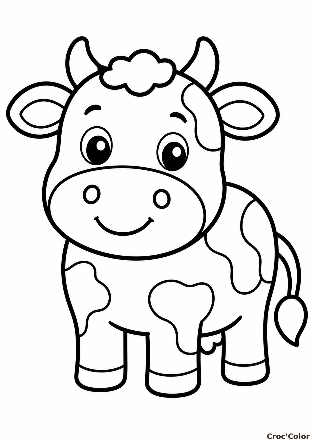 Coloriage Vache Facile Maternelle - Dessin Petite Vache Rigolote à Imprimer Gratuit