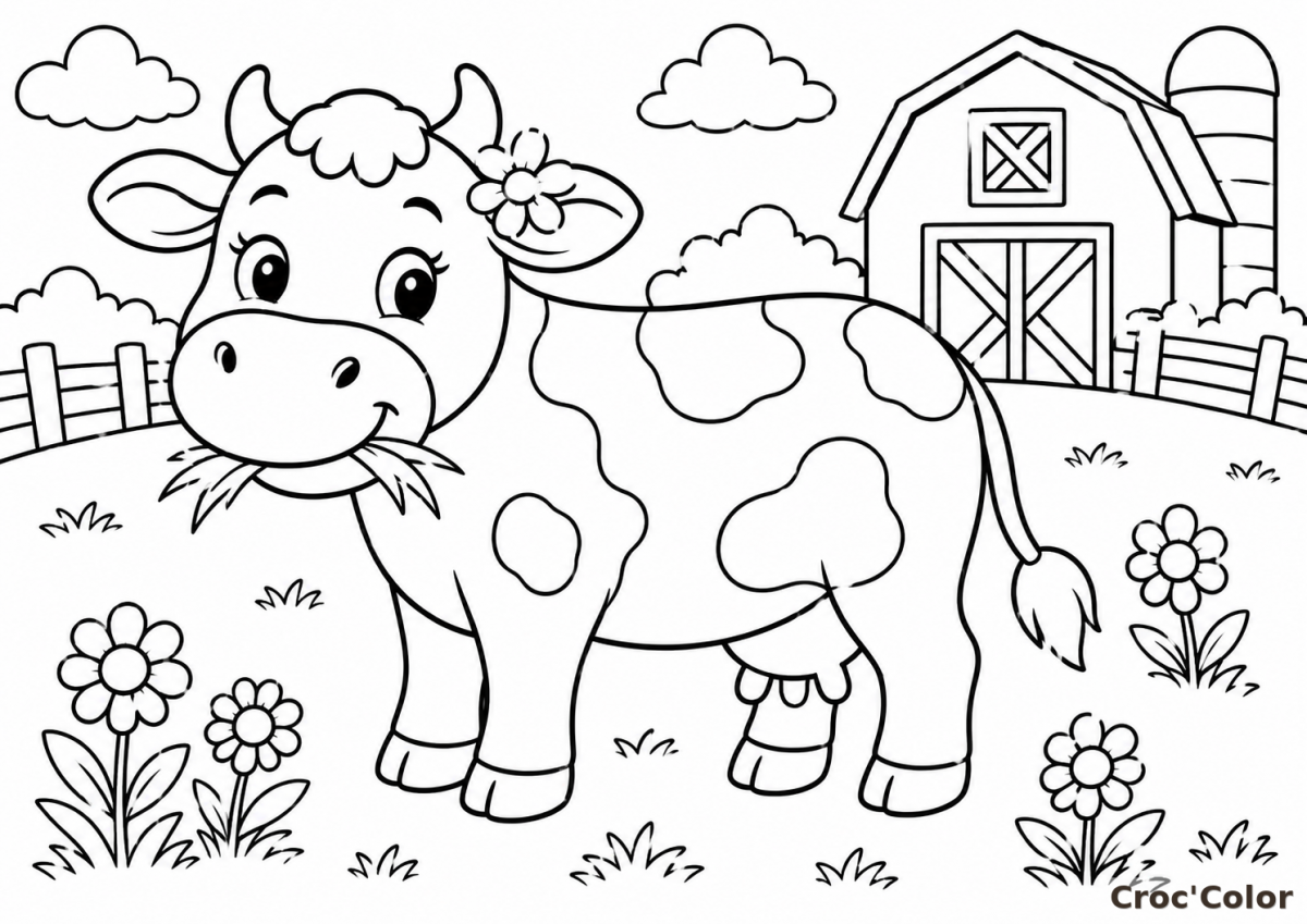 Coloriage Vache Facile Maternelle - Dessin Ferme et Animaux à Imprimer Gratuit