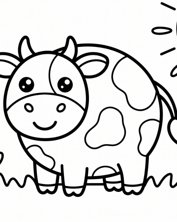 Coloriage Vache Facile Maternelle - Dessin Ferme Kawaii à Imprimer