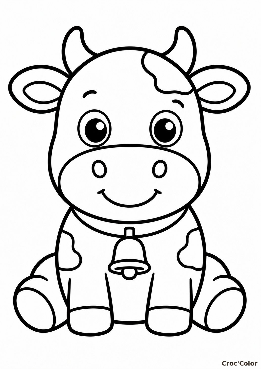 Coloriage Vache Facile Maternelle - Dessin Petite Vache Kawaii à Imprimer Gratuit