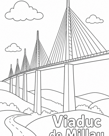 Coloriage Viaduc de Millau Facile - Dessin Monument de France à Imprimer Gratuit