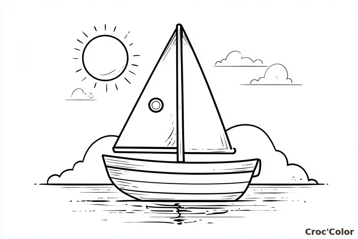 Coloriage Voilier Facile Maternelle - Dessin Bateau sur l'Eau à Imprimer Gratuit