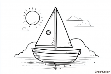 Coloriage Voilier Facile Maternelle - Dessin Bateau sur l'Eau à Imprimer Gratuit