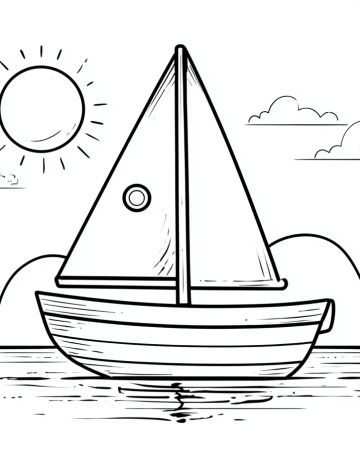 Coloriage Voilier Facile Maternelle - Dessin Bateau sur l'Eau à Imprimer Gratuit