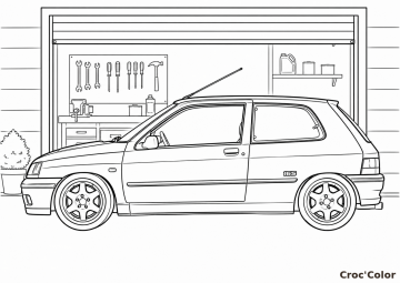 Coloriage Voiture Clio 16S - Dessin Auto de Sport au Garage à Imprimer Gratuit