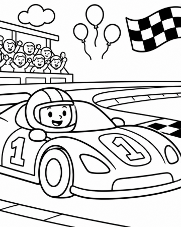 Coloriage Course Automobile Facile - Dessin Voiture de Course sur Circuit à Imprimer Gratuit