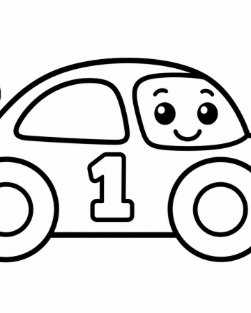 Coloriage Voiture de Course Facile Maternelle - Dessin Petite Voiture de Sport Kawaii à Imprimer Gratuit