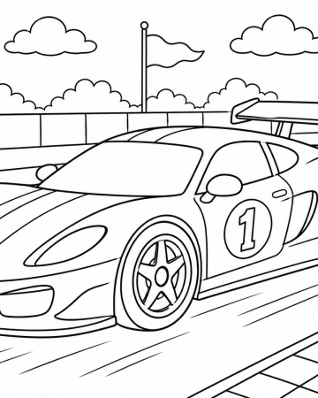 Coloriage Voiture de Course Facile - Dessin Sportive sur Circuit à Imprimer Gratuit