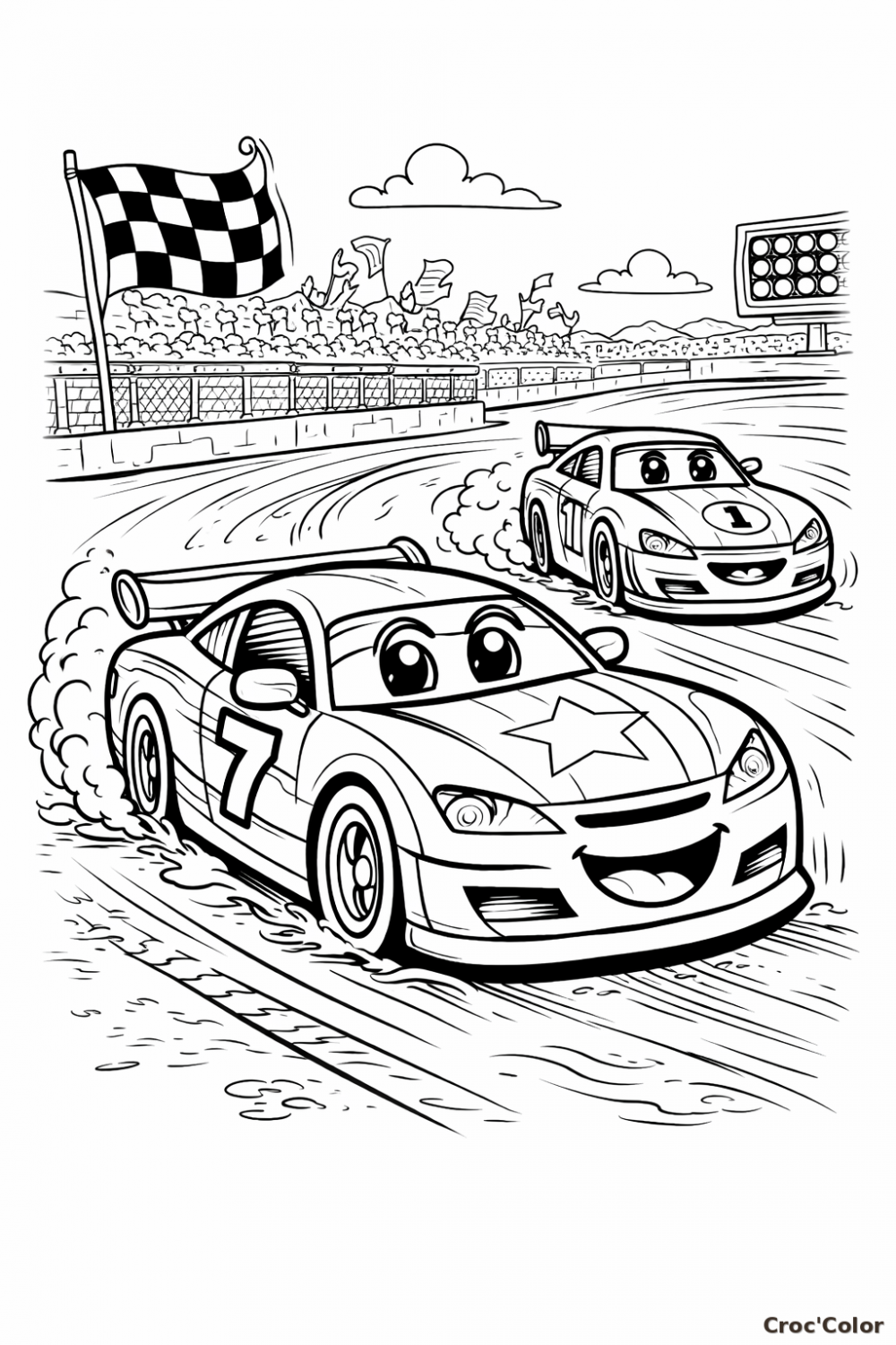 Coloriage Voiture de Course Cars Facile - Dessin Grand Prix Automobile à Imprimer