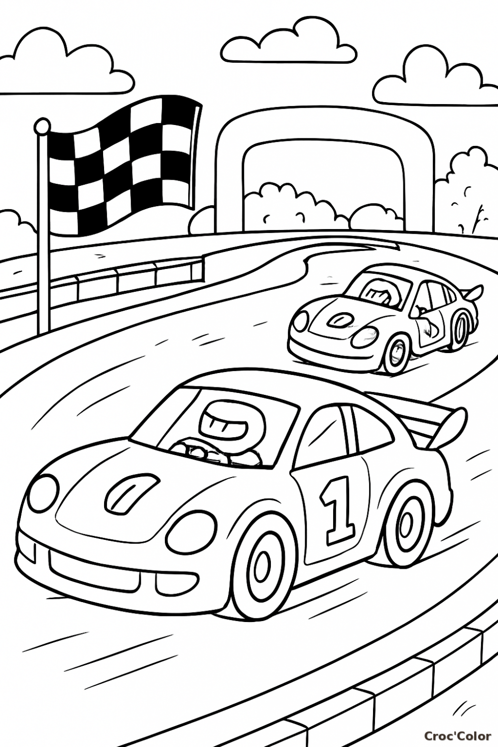 Coloriage Voiture de Course Circuit - Dessin Course Automobile à Imprimer Gratuit