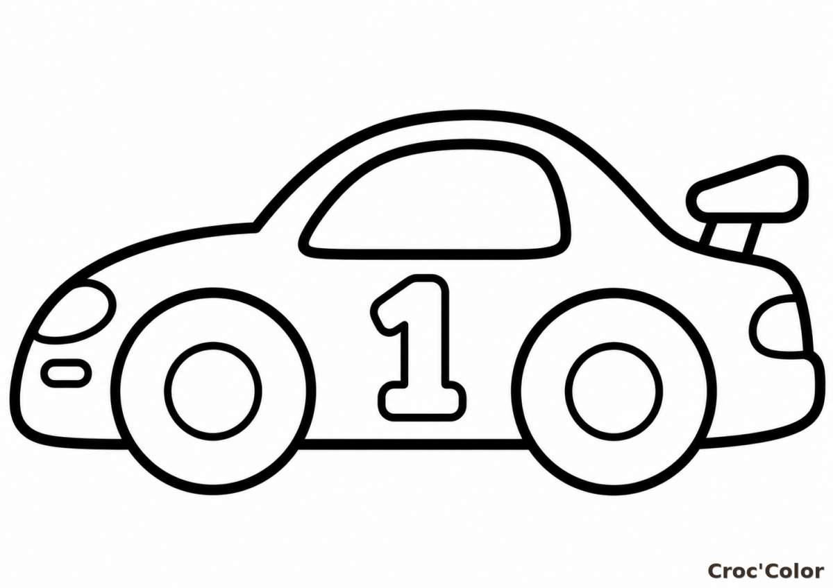 Coloriage Voiture de Course Numéro 1 Maternelle - Dessin Auto de Sport Facile à Imprimer Gratuit