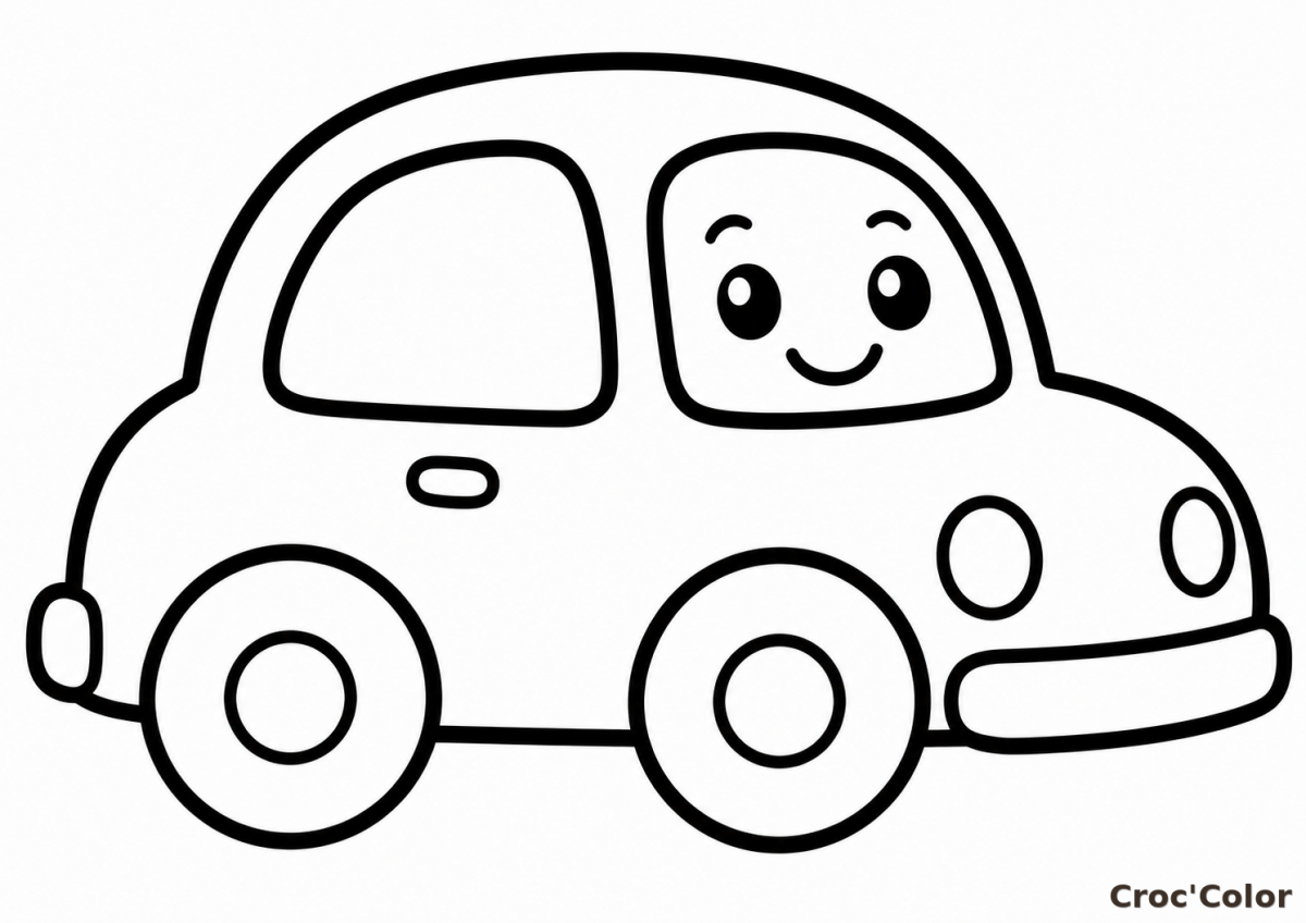 Coloriage Voiture Facile Maternelle - Dessin Petite Voiture Kawaii à Imprimer Gratuit