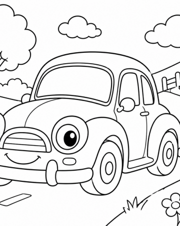 Coloriage Voiture Facile Maternelle - Dessin Petite Voiture Rigolote à Imprimer Gratuit