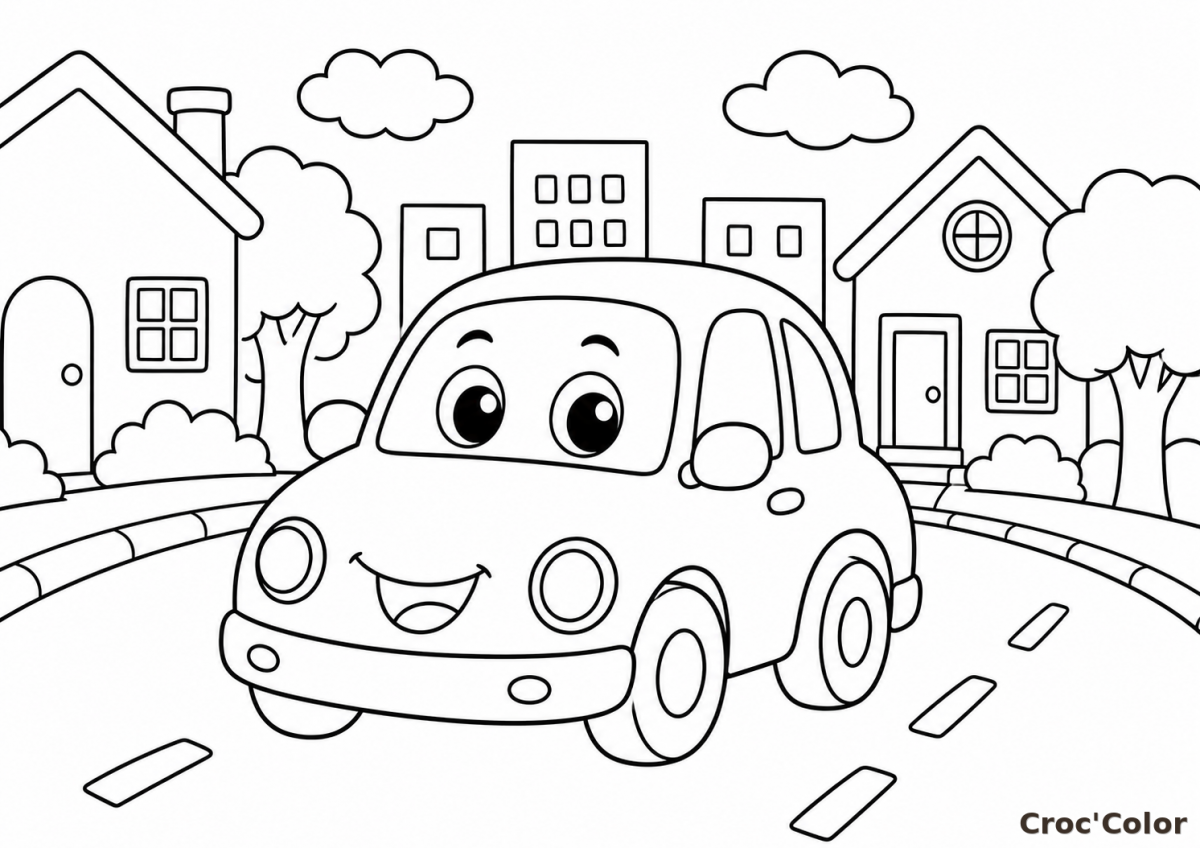 Coloriage Voiture Facile Maternelle - Dessin Petite Voiture en Ville à Imprimer Gratuit