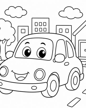 Coloriage Voiture Facile Maternelle - Dessin Petite Voiture en Ville à Imprimer Gratuit