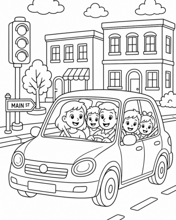 Coloriage voiture familiale en ville à imprimer