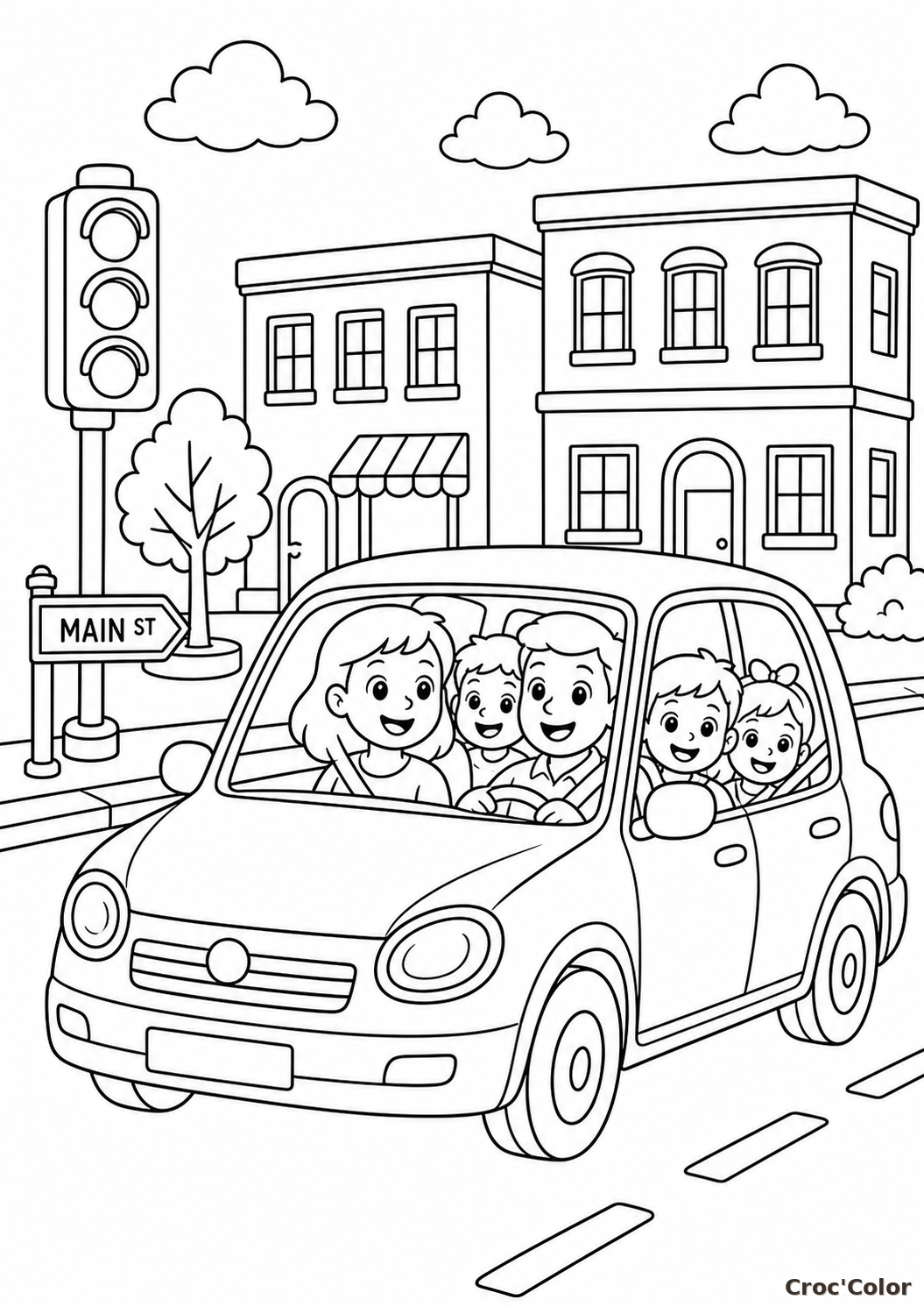Coloriage voiture familiale en ville à imprimer